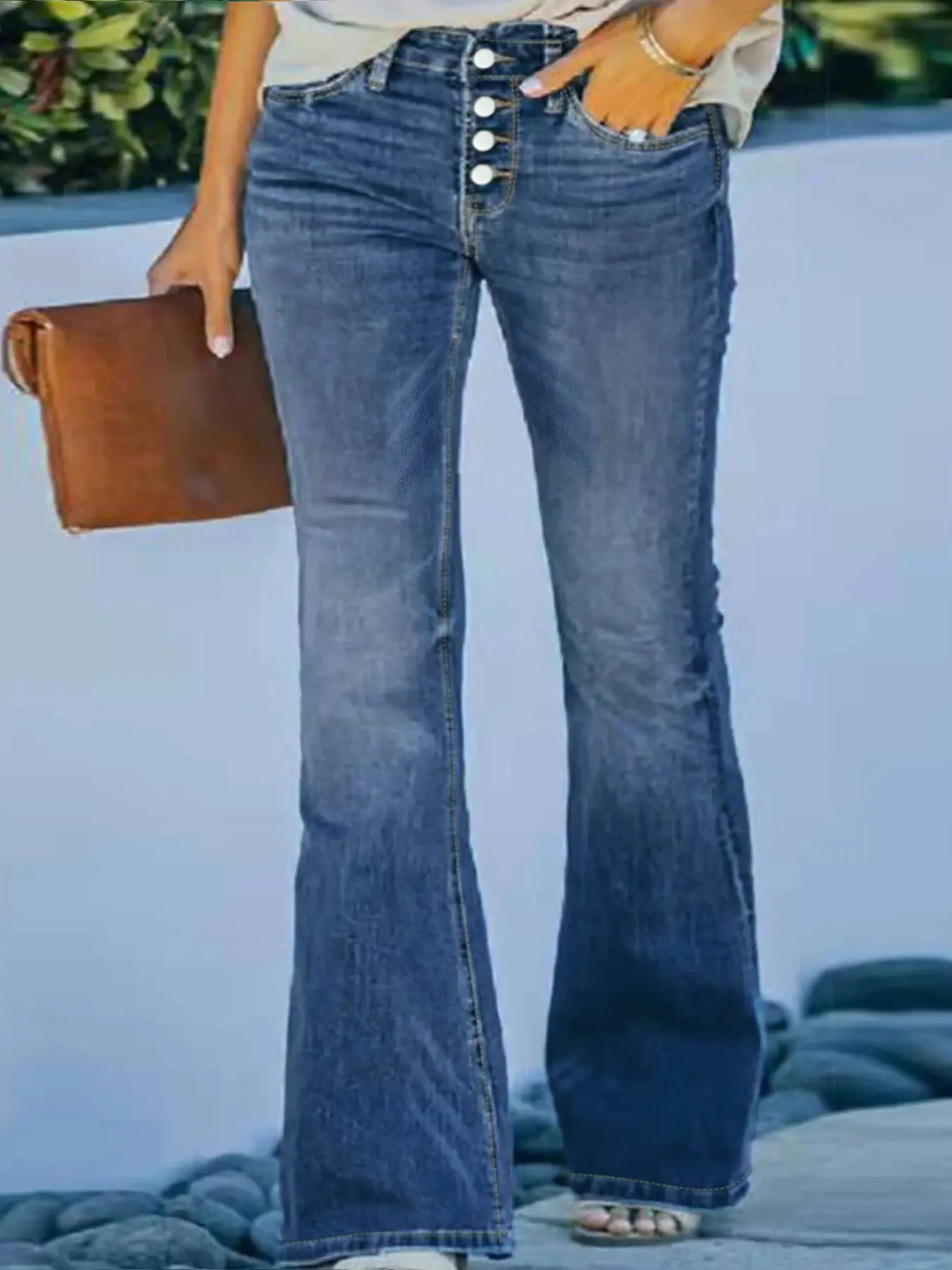 Plus Size Dark Five Button High Waist Tummy Control Jeans, Curvy Butt Lifting Vintage 70s Mom Jean Pants, Casual Pants for Various Occasions