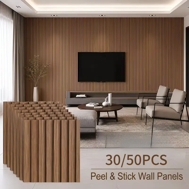 30/50pcs Vintage Wood Grain Grid Panel Self-Adhesive Wallpaper - 30x30cm Wall Panel Ceiling Stickers - Easy to Install - Ideal for Home Wall and Furniture Decoration