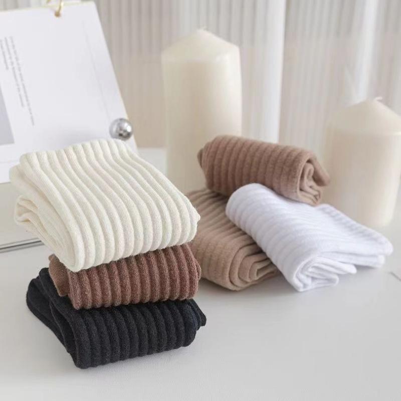 5/6 Pairs of Breathable Mixed Color Pile Socks Sweet Long Socks Suitable Unisex Mid Length Socks Essential for Home Use Fashion Womenswear Knitted Basic Striped Solid Polychrome-6Pairs