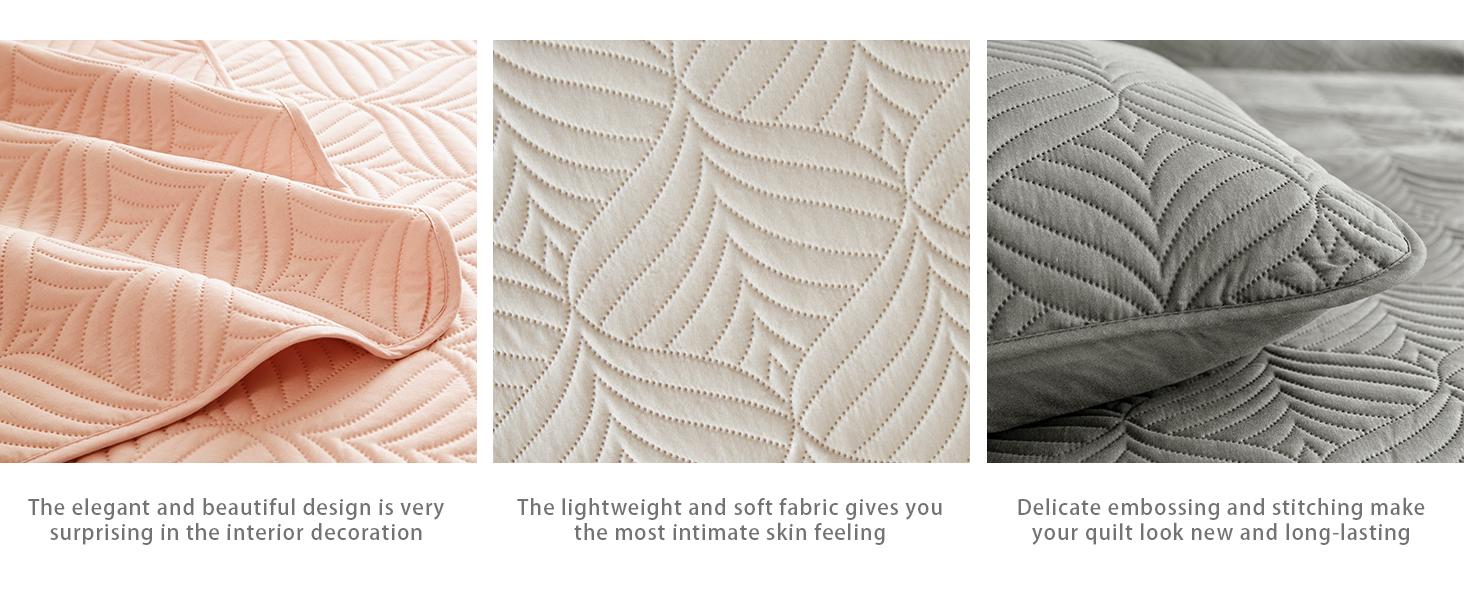 Soft Full Queen Bedding Set, Lightweight Grey Bedspreads Queen Size with Pattern, Reversible 3-Piece Coverlet with 2 Pillow Shames for All