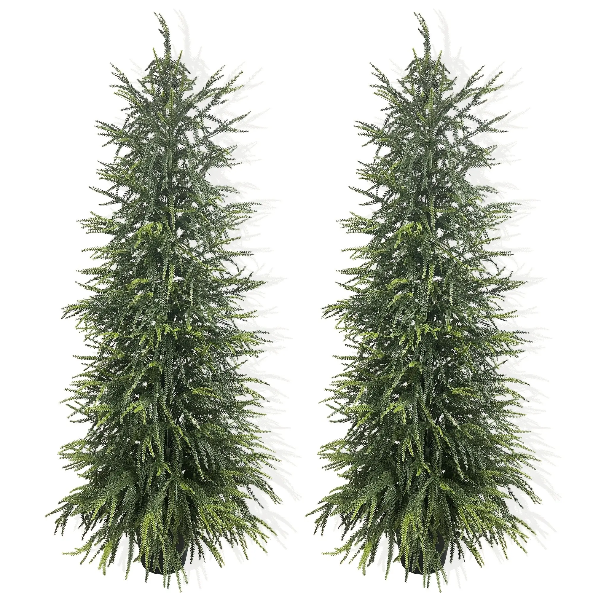 [Norfolk Pine Tree] 1.9ft 2.9ft 3.9ft 5ft Artificial Norfolk Pine Christmas Tree Set of 2, Potted Style Fake Tree, Artificial Evergreen Tree, Indoor/Outdoor Use, Home, Office, Front Door, Porch Decorative Greenery