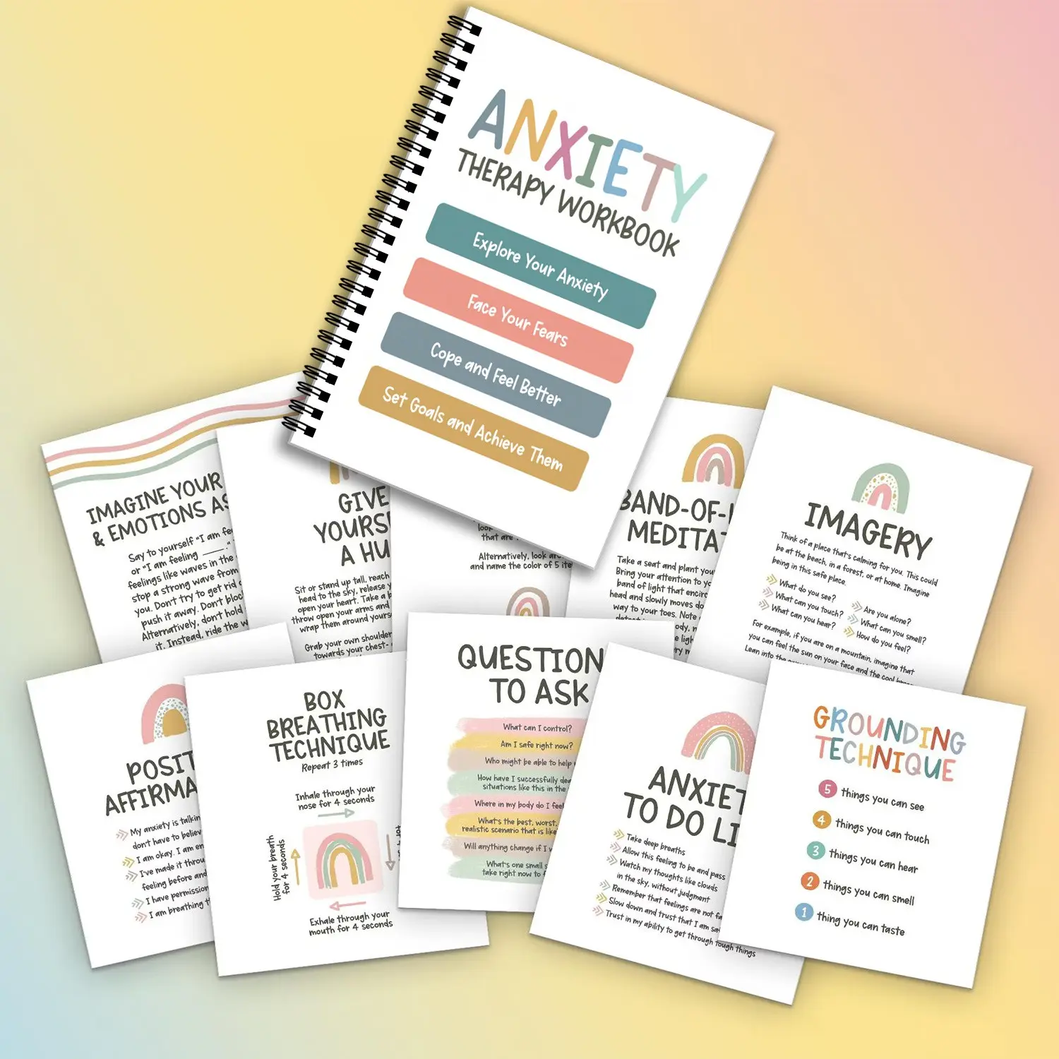 Anxiety Relief Workbook for Therapists, Watercolor Illustrations, Dual Ring Binding, Ideal for Mental Health Professionals & Anxiety Management