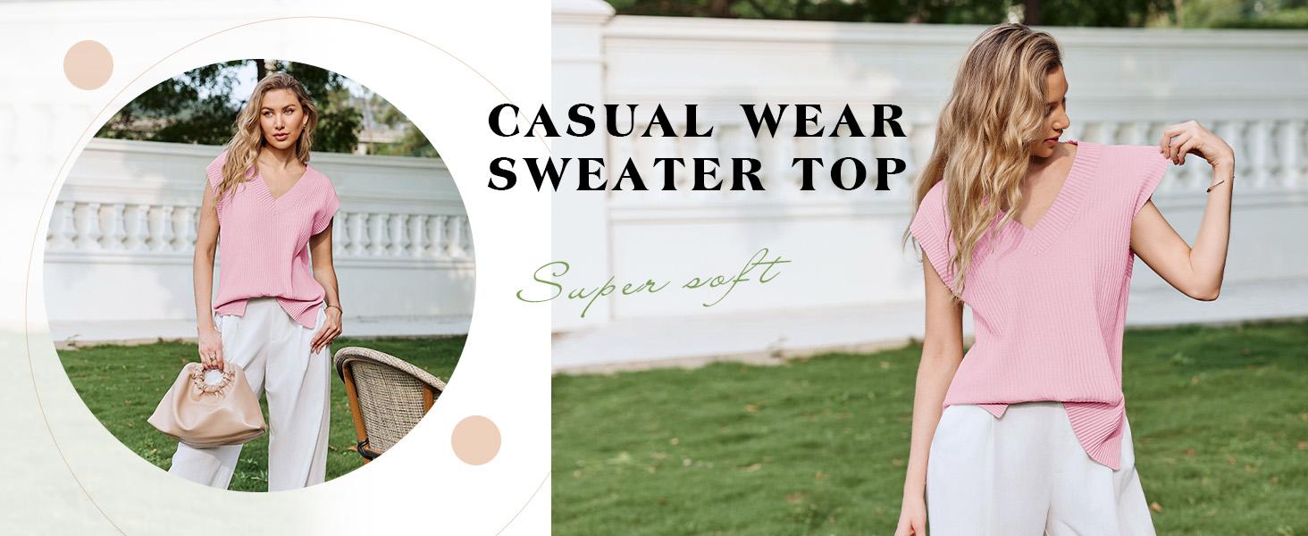 Saodimallsu Womens V Neck Sweater Vest Oversized Ribbed Knit Sleeveless Casual Loose Fit Pullover Tank Top