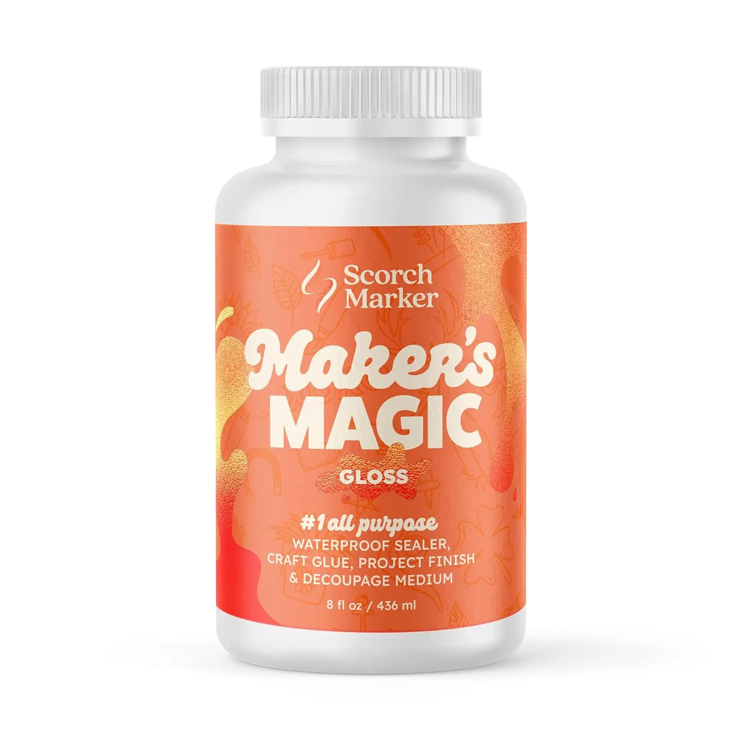 SCORCH MARKER - Maker’s Magic Sealer - Gloss Finish 8oz, All Purpose Glue, Waterbase & Waterproof Sealer for Crafts, Clear Glue for Glitter, Adhesive for Crafts, Decoupage, Wood, Fabric & More, 1 Pack