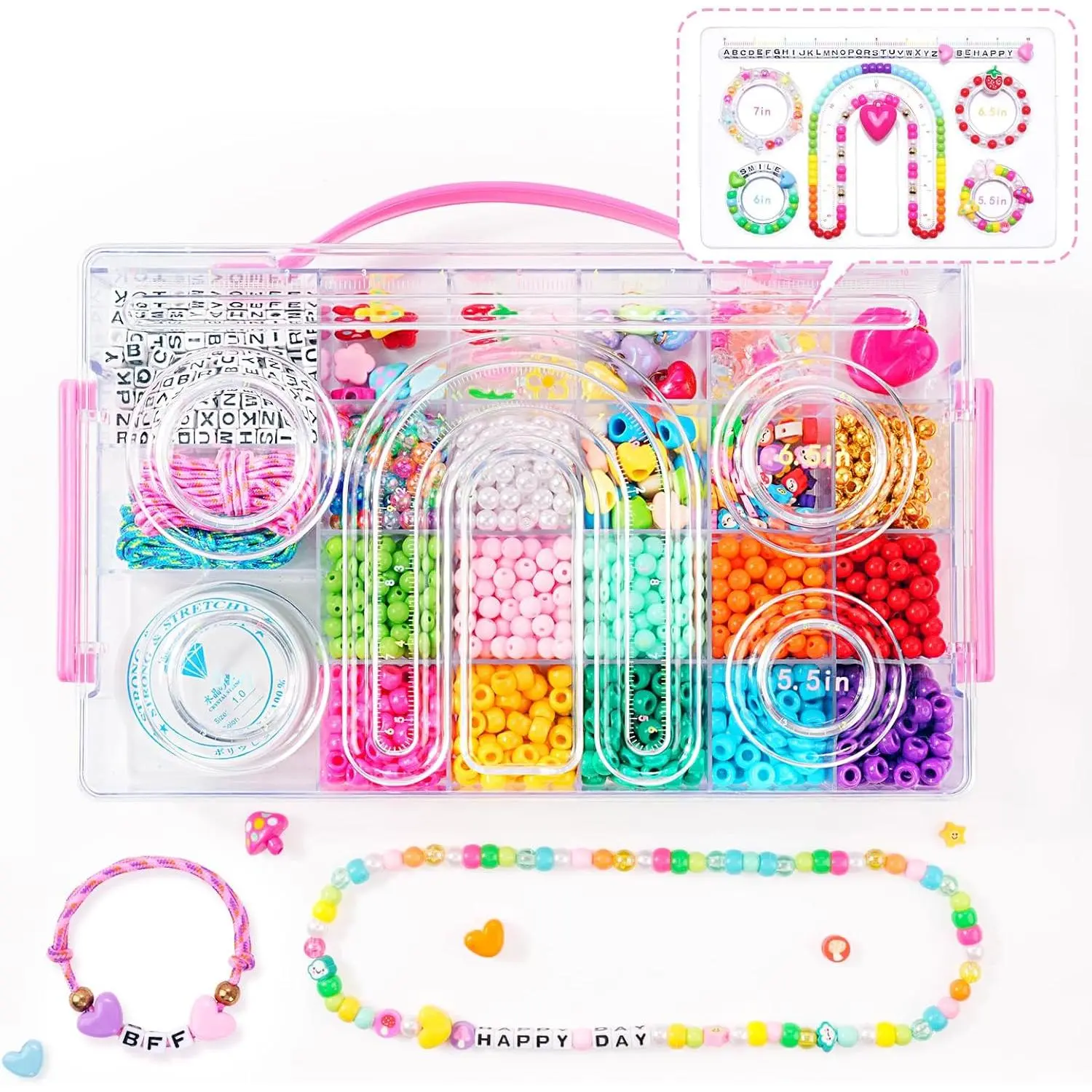 MAKERSLAND  Making Kit with Bead Board DIY Craft Kits Kandi Pony Beads Bulk Clay Bead for Bracelet Necklace Making, Keychains, Storage Box with Handle and Tray for  Adults Birthday