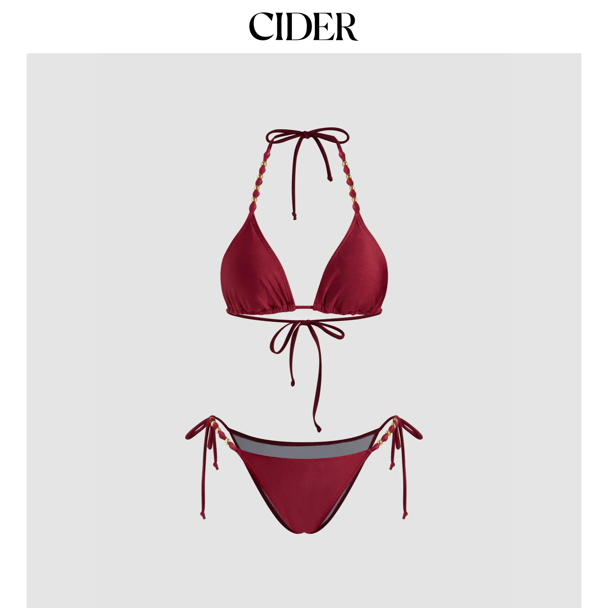 Cider V-neck Beaded Halter Cheeky Bikini Set