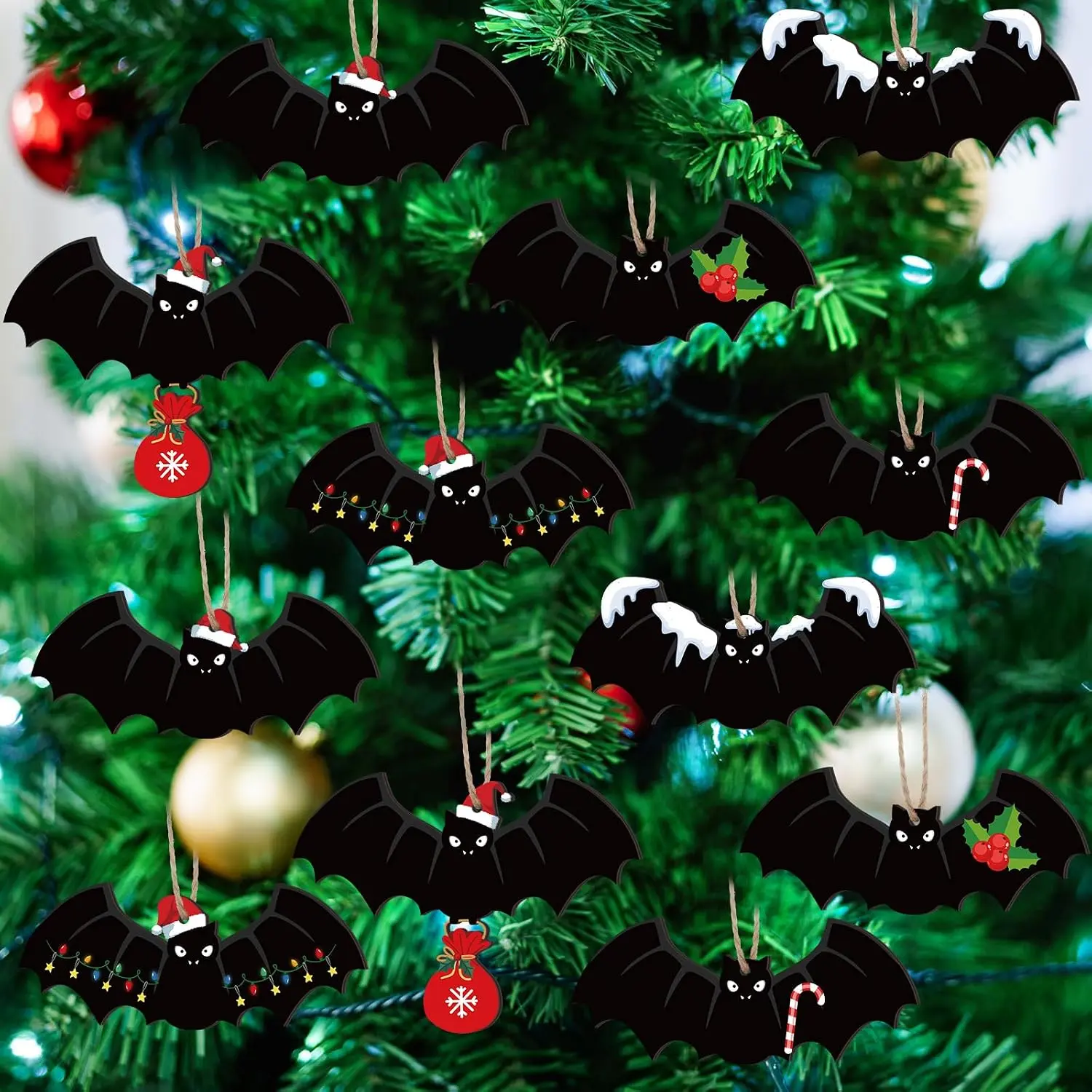 12 count Bat Ornaments for Christmas Tree Spooky Christmas Decor Gothic   Ornaments  Bat Decoration for Xmas Tree Decor Holiday Party
