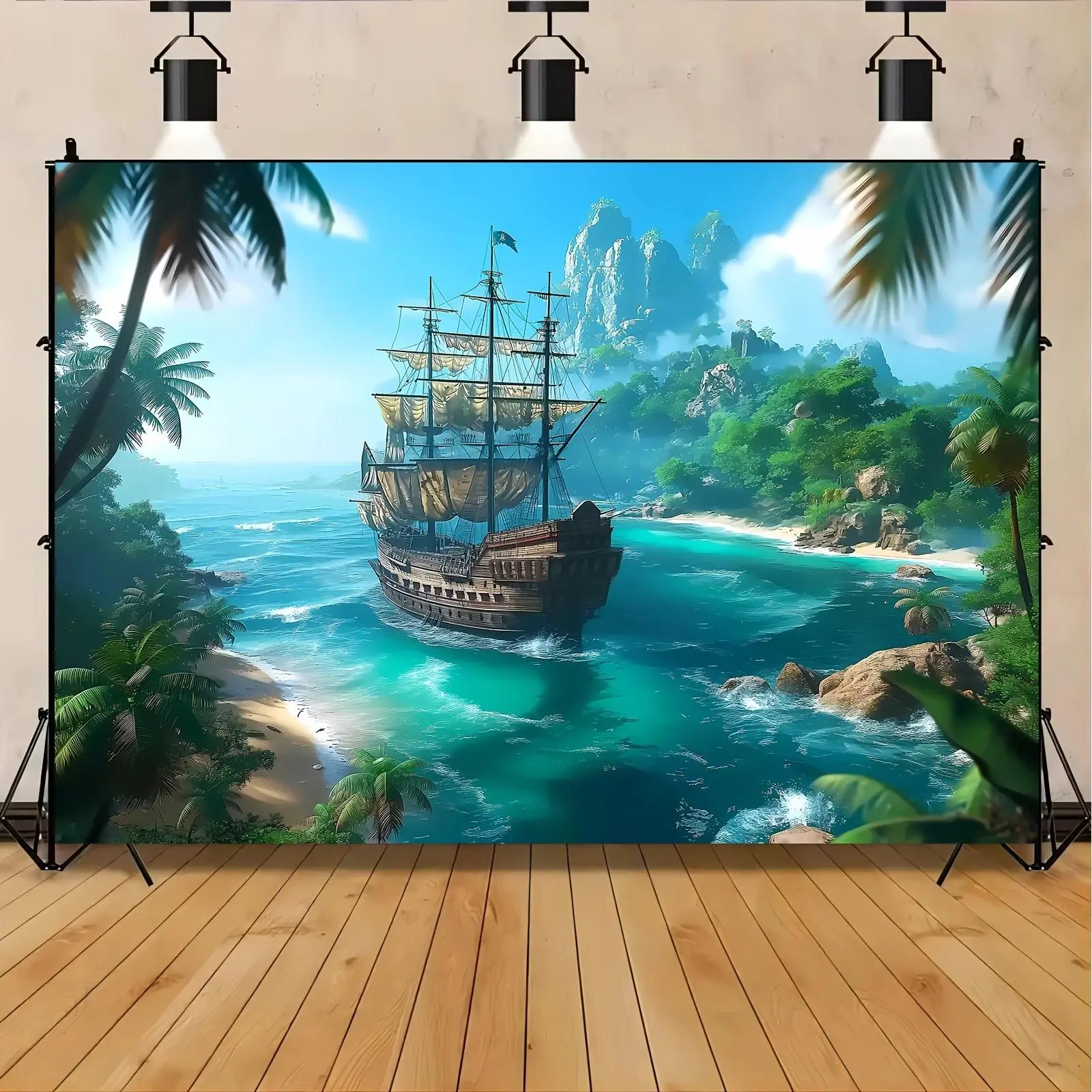 Outdoor Event Decor Multipurpose Polyester Fantasy Pirate Ship Backdrop – 1pc, Ideal for Photography, Wall Decor, Party Banner