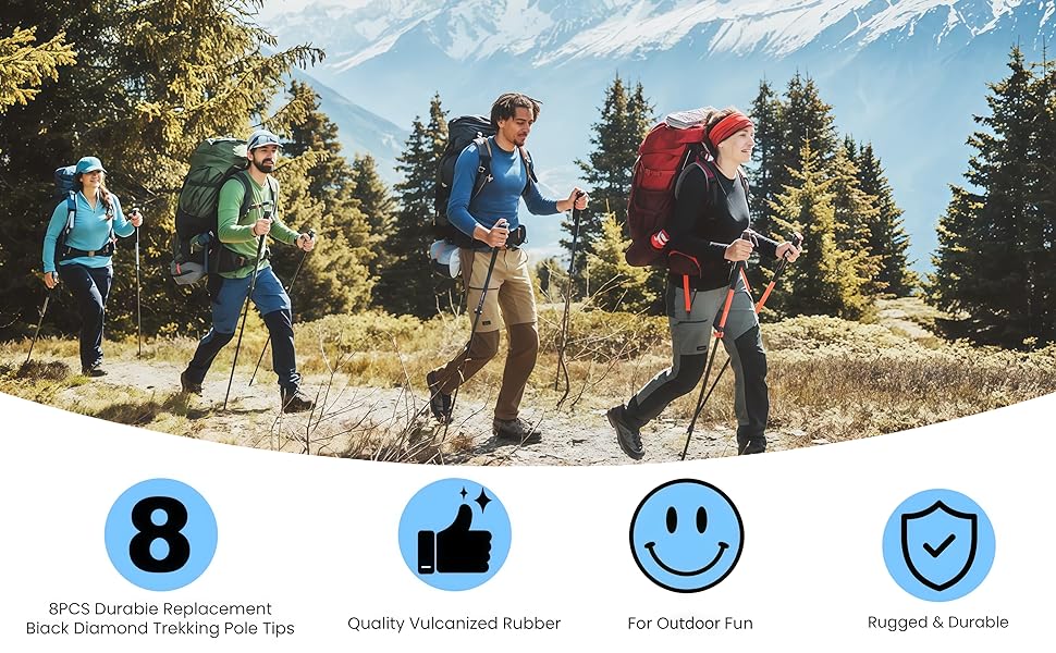 Durable Replacement Trekking Pole Tips, Universal Anti-Slip Walking Stick Tips Caps, Shock Absorbing Hiking Pole Tips Accessories Fits 11mm Standard Poles