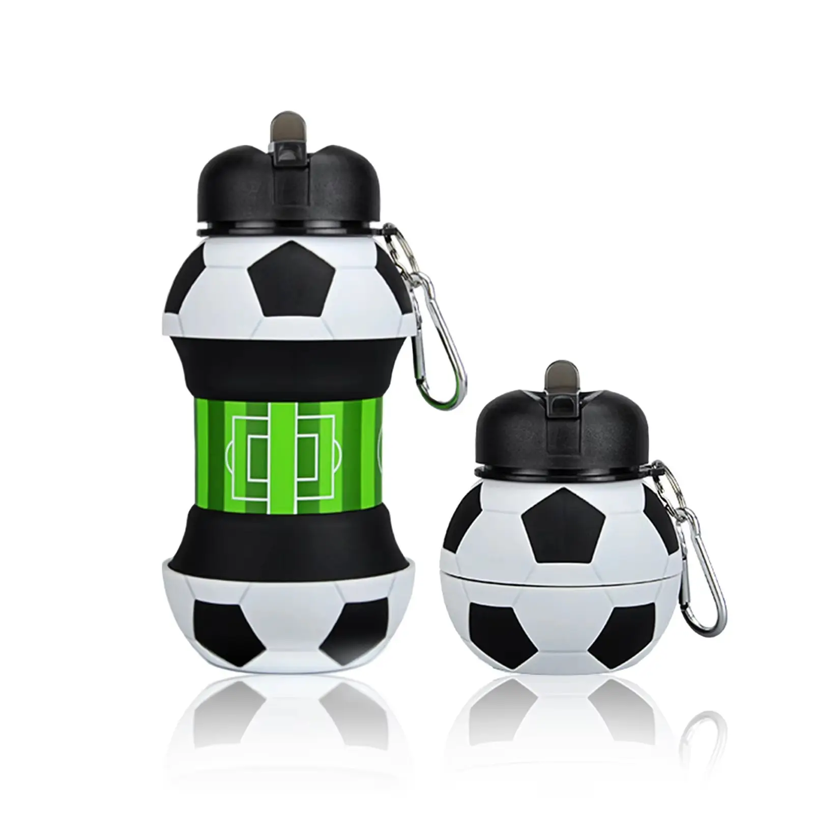 550ML Silicone Foldable Ball Water Bottle, Climbing Clip Design, Leak-Proof and Drop-Resistant, Outdoor Sports Cup, and Soccer Style