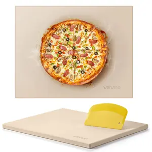 【DealsForYouDays】VEVOR Pizza Stone, 15x 12 in Rectangular Cordierite Pizza Stone, Extra Large Baking-Stone with Scraper, 0.6 in Thick Heat-Resistant Cordierite, for Kitchen Oven, Baking Bread Pizzas, BBQ Grilling
