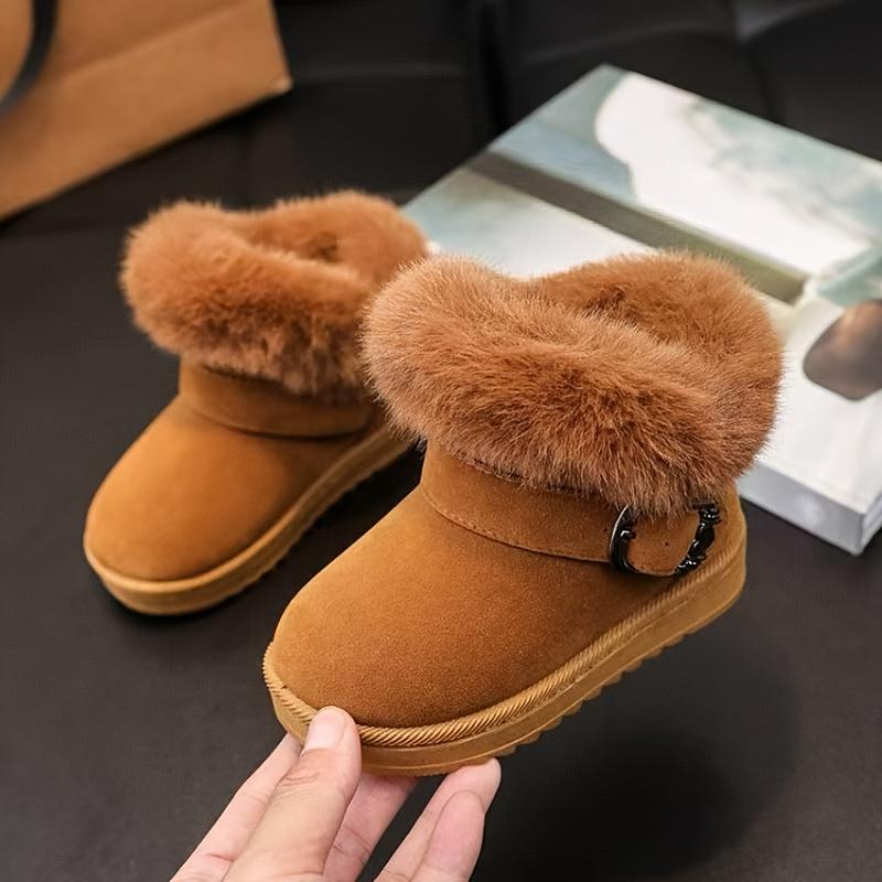 New[Girls' Winter Comfort Boots] Soft Fabric Lining, Durable Rubber Sole Girls' Winter Comfort Boots |             Slip-On Round Toe, Casual & Preppy Style, Perfect for Outdoor & Casual Attire, Minimalist Design