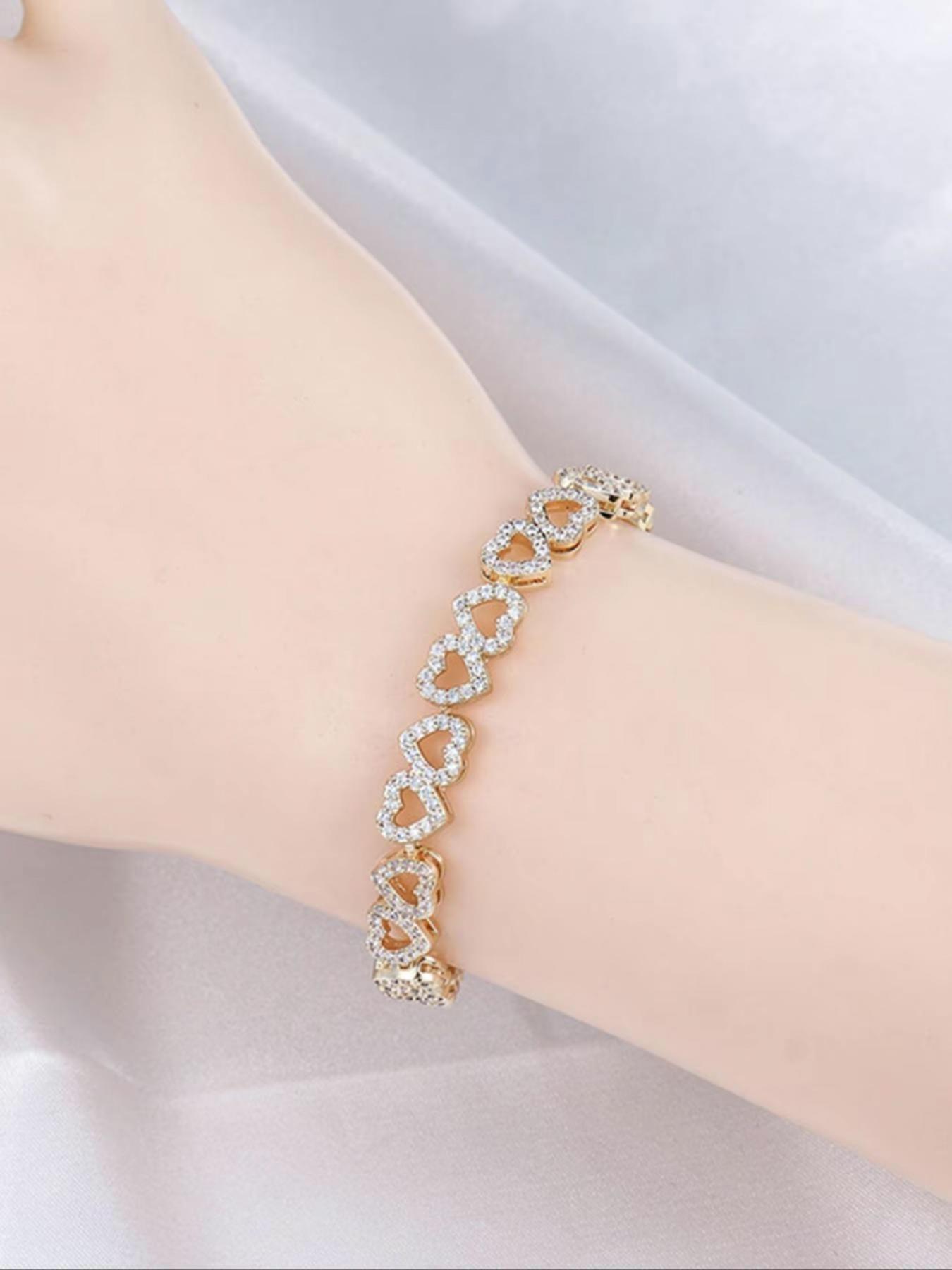 Artificial Gemstone Decorated Heart Design Bracelet, Fashionable Elegant Jewelry Bracelet for Women & Girls, Trendy All-match & Exquisite Jewelry for Birthday Gift, Cubic Zirconia Bracelet