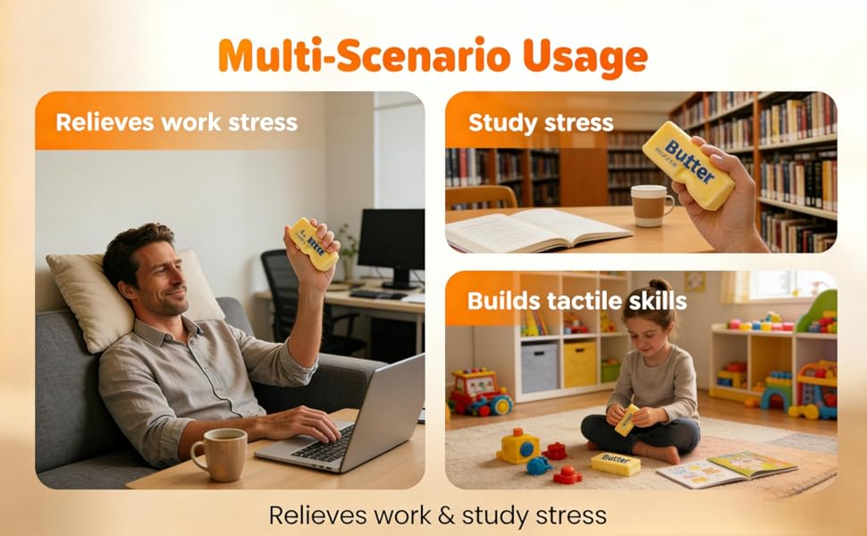 BINOK New Squeeze Ball Realistic Butter Stick Soft Squeeze Toys, Upgrade Stress Relief Fidget Toys Wet Slow Rebound Stress Relief Toy,Slow Rebound Cute Butter Squeeze Stress Balls (Beige+Beige)