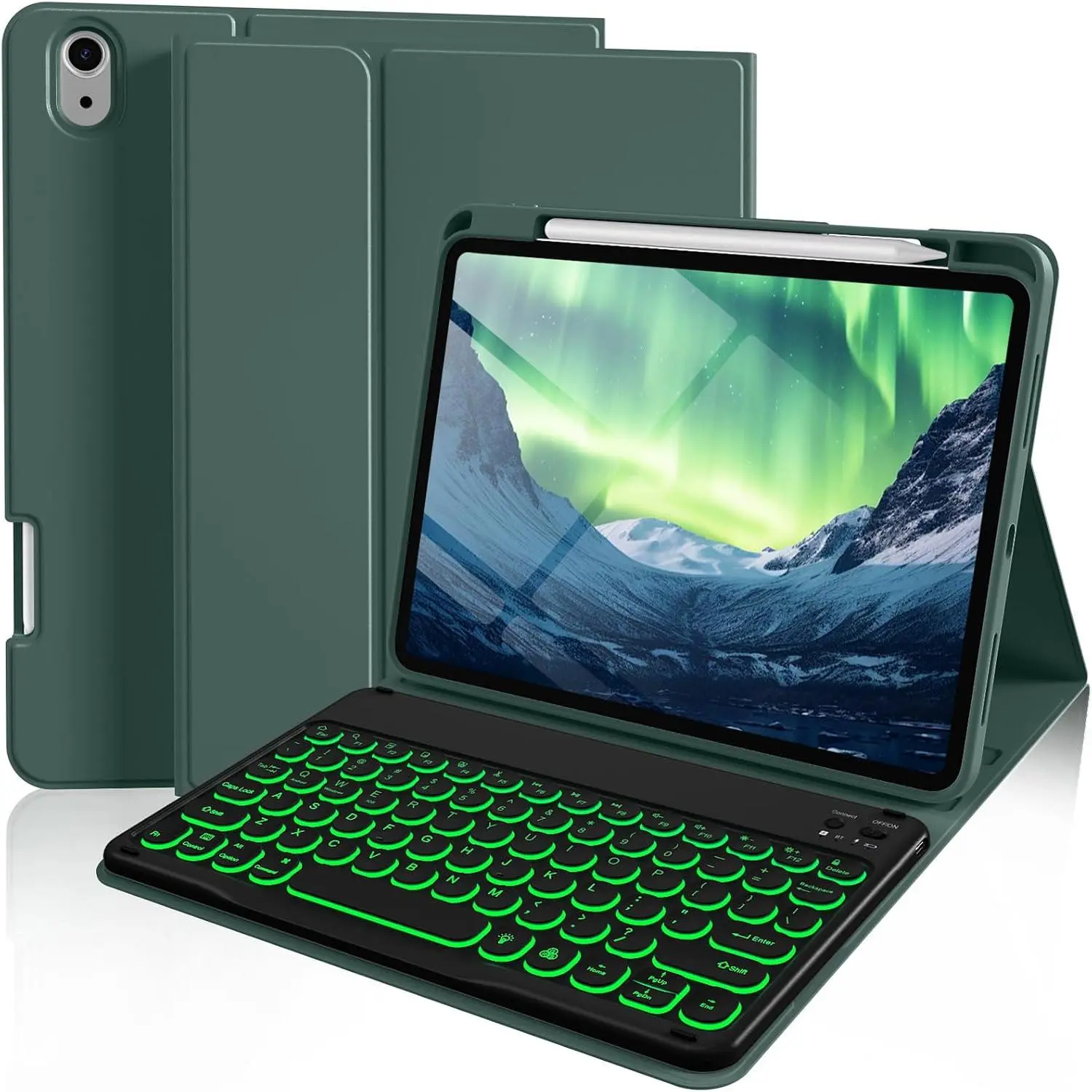 for iPad 11/10th Gen Case with Keyboard 11/10.9 inch 2025 A16/2022, Detachable   Keyboard Case with Pencil Holder, Backlit White Round Keycaps (Cherry)