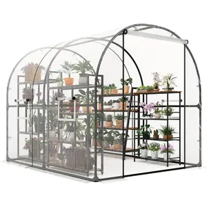 Large Walk-in Tunnel Greenhouse – Sturdy Metal Frame, White PE Cover, 6 Mesh Ventilation Windows, Roll-Up Zipper Door – Portable Heavy Duty Outdoor Plant Hot House, Transparent Color