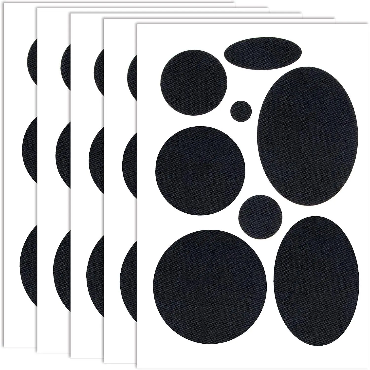 40-Count Self-Adhesive Puffer Down Jacket Repair Patch Kit, Black Nylon Fabric, 8 Sizes, Round Shapes for Clothing Fixes, Coat Tent Ski Pants Holes
