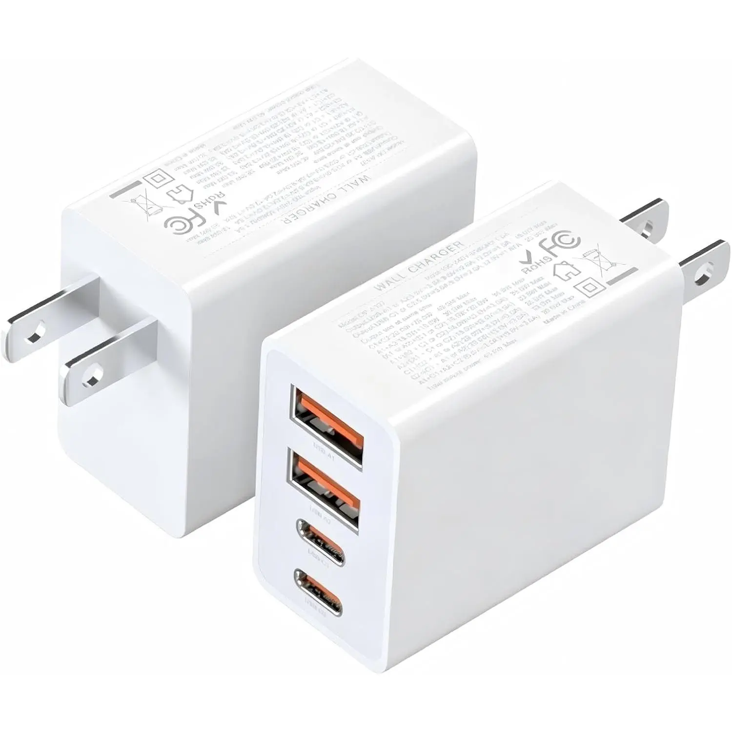 2Pack USB C Charger Block, 40W  USB C Wall Charger 4-Port PD Power Adapter + QC Wall Plug Multiport Type C  Block Cube for  17 16 15 Pro Max XR XS 8 7, iPad, Galaxy, Tablet - White