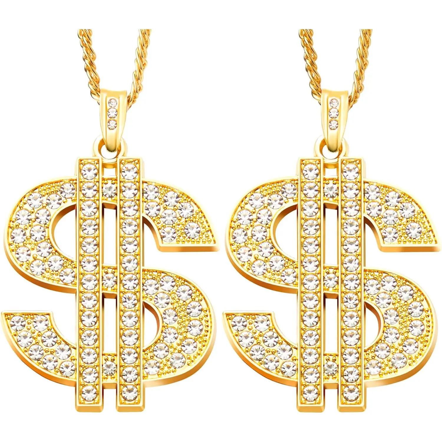 2 count  Dollar Chains Necklaces,  Pendant Chain  Hop Dollar Sign Necklace  Halloween Accessory for Men Women Dress Up Party