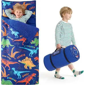 Toddler Sleeping Bag 55''x30'' Nap Mat with Removable Pillow and Minky Blanket for Toddler Ages 3-7 Roll Up Soft Kids Sleeping Bag for Boys Girls Kindergarten Daycare Sleepover