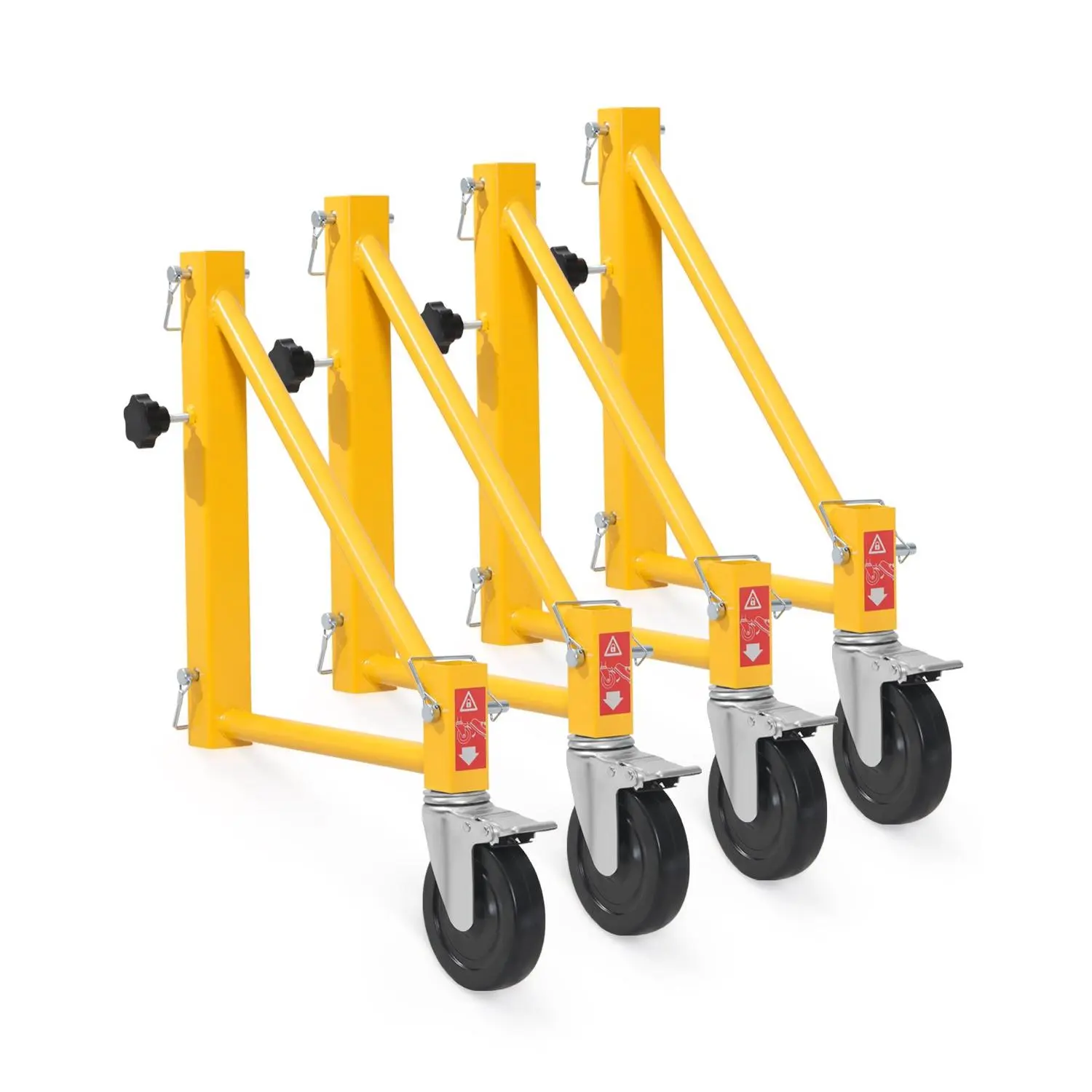 VEVOR 4-Pack Scaffold Outriggers, 1000 lbs Total Load Capacity Baker-Style Scaffolding Accessory with Swivel Casters, Carbon Steel Scaffold Wheel System with Rust Proof Galvanized Surface, Yellow