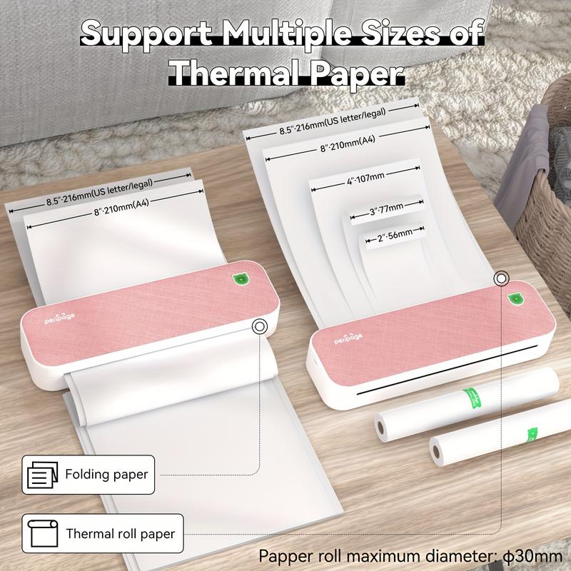 NEW-Portable Thermal Printer - Compact A4 Inkless Printer with 1 Roll of Thermal Paper - Supports 8.26"x11.69" Printing, Android and iOS Compatibility, Long-Lasting Folding Paper, and Document Transfer Capability