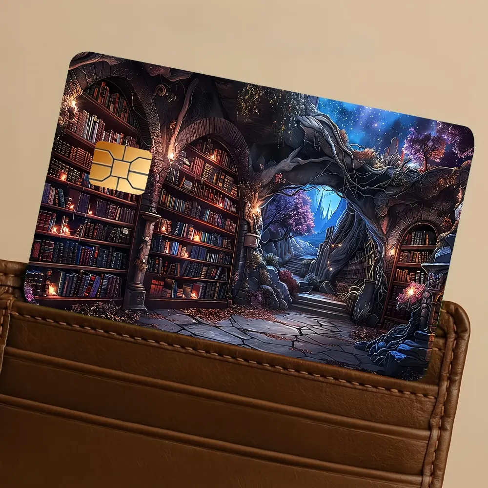 2 Sheets Fantasy Tree Cave Magic Library Card Stickers, Waterproof Scratch-Resistant Fingerprints, Full Coverage Credit Card Protector
