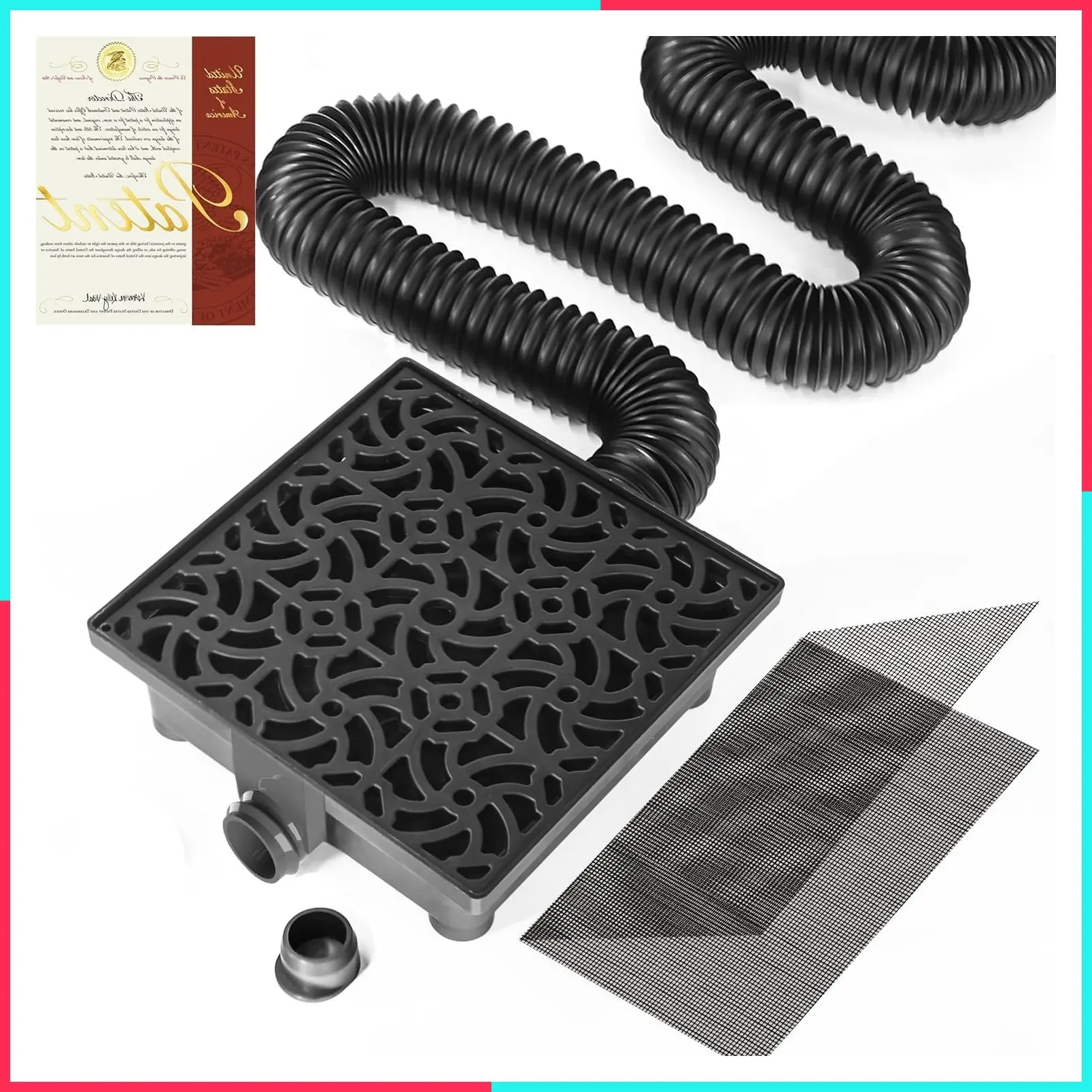 Gutter Downspout Extensions with 12 x 12in Catch Basin, Upgraded Low Profile Downspout Extender, No Deep Dig French Drain, Flexible Pipe Extension to 8.2ft, Protects House Foundation