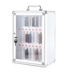 Aluminum Alloy Cell Phone Locker Storage Organizer Cabinet, Available in 24 Slot / 36 Slot with Secure Key Lock & Carry Handle, Wall Mount or Freestanding Design, Safe Phone Storage Locker for Office, Study Room and Gym Use
