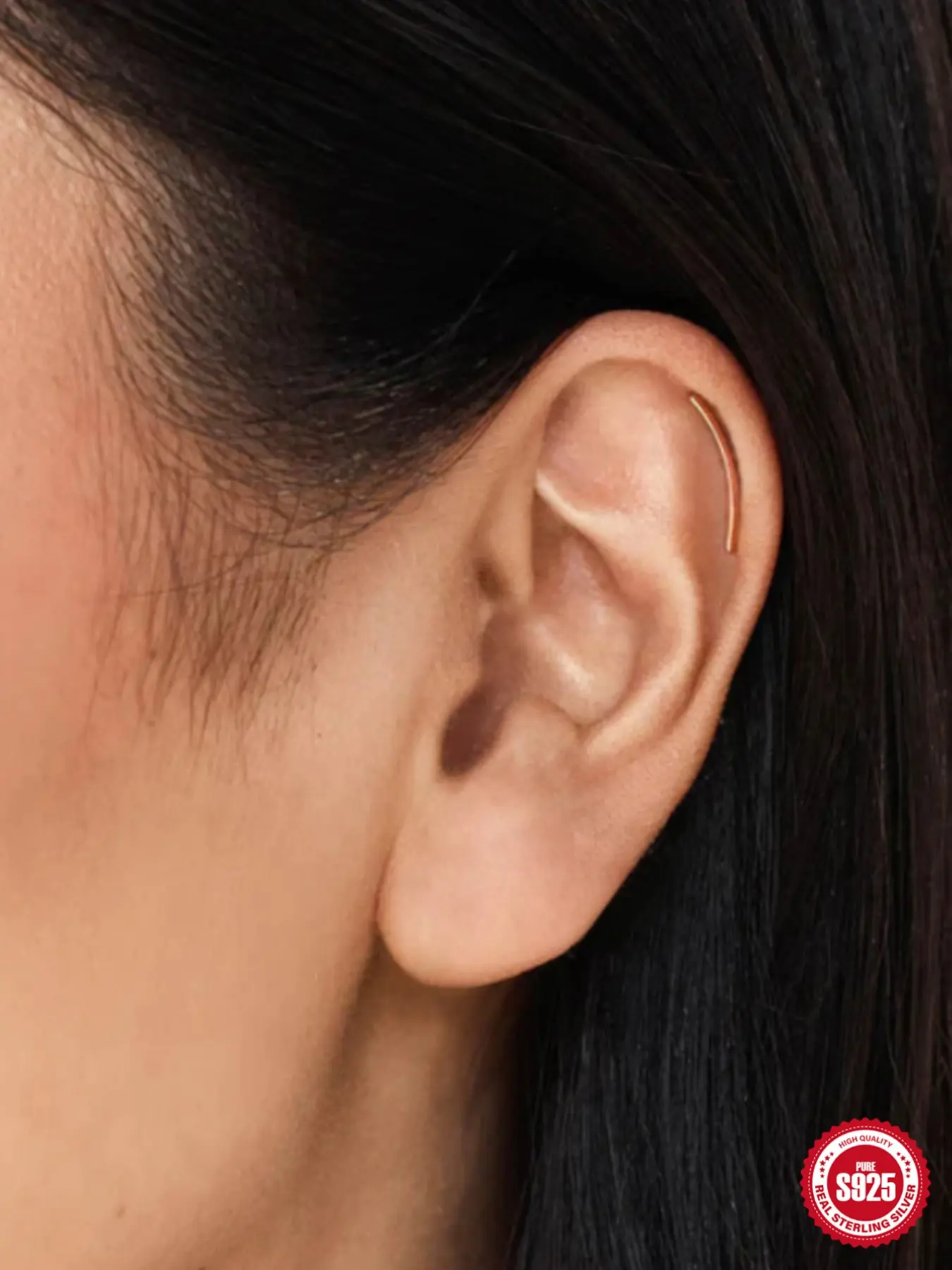 1Pc 925 Sterling Silver Classic Curve Flat-Back Stud Earring Hypoallergenic Cartilage Helix Tragus Lobe Piercing Suitable For Women For Daily, Dates, Vacation, Wedding, Party, Holiday Gift