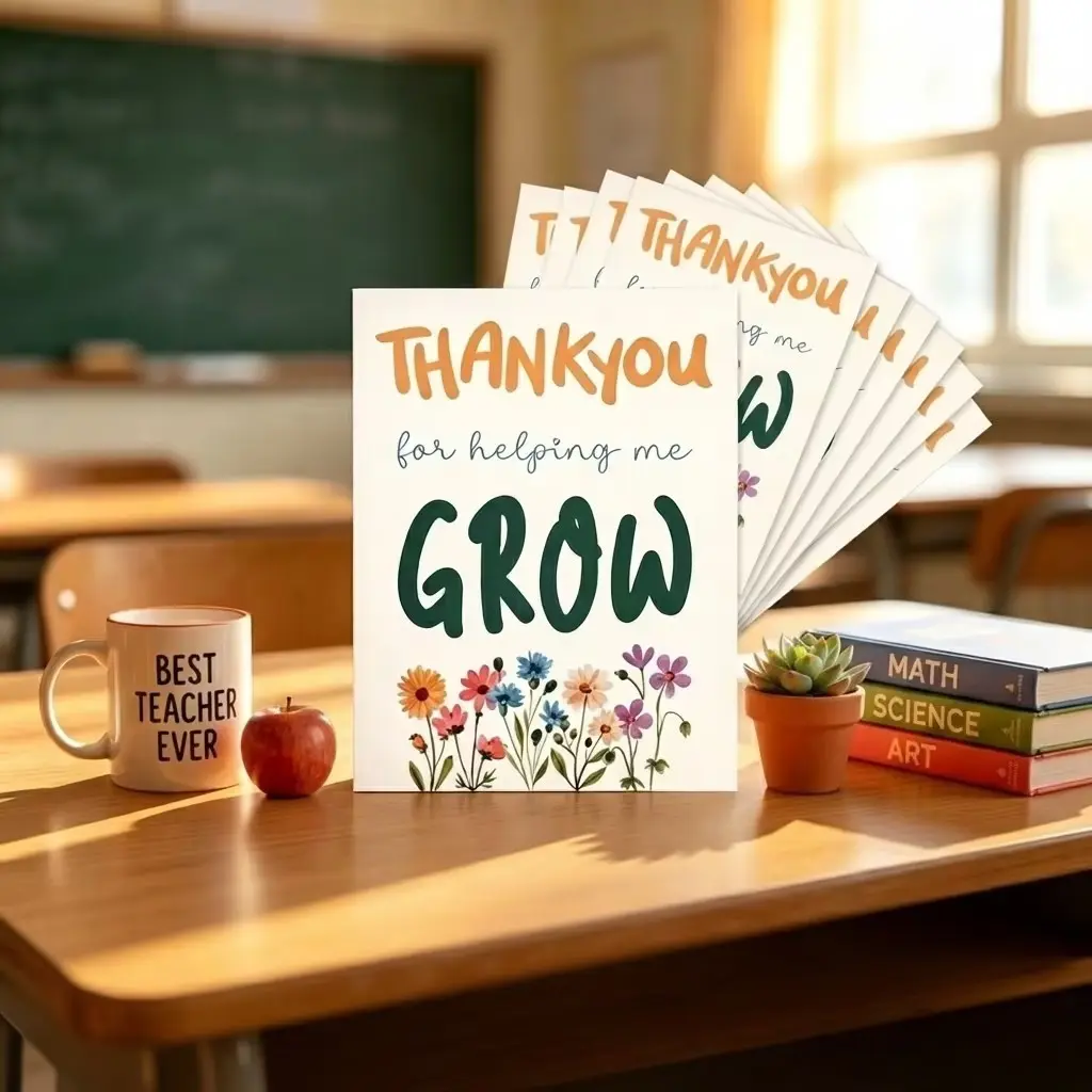 Teacher Appreciation Thank You Card, Mini Greeting Card for Teacher Gifts, Plant Theme, Perfect for Teacher Appreciation Week