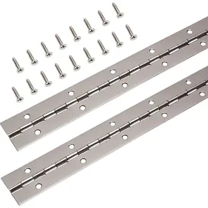 2Pcs Stainless Steel Continuous Piano Hinges with Holes Heavy Duty Polished Hinges for Boats Cabinets Storage Box Door Windows Screws Included Silver 12''
