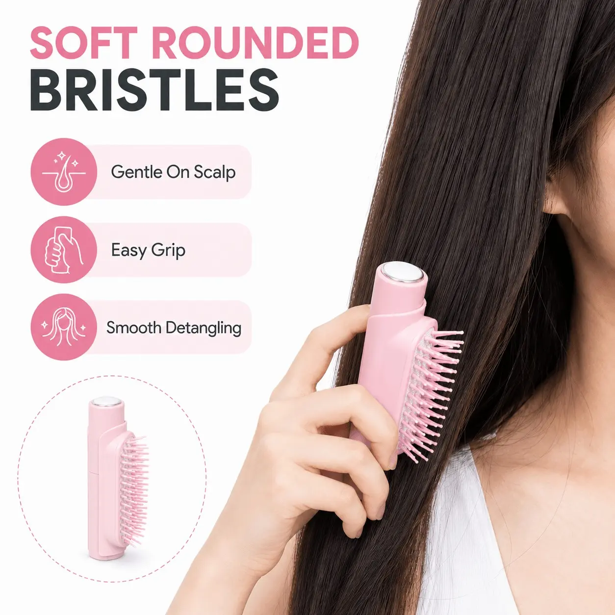 Two-In-One Spray Comb & Reusable Spray Hair Brush, Soft Nylon Bristles, Portable Design, Dry Wet Use, Travel Hair Tool, Daily Styling, Travel Hairbrush