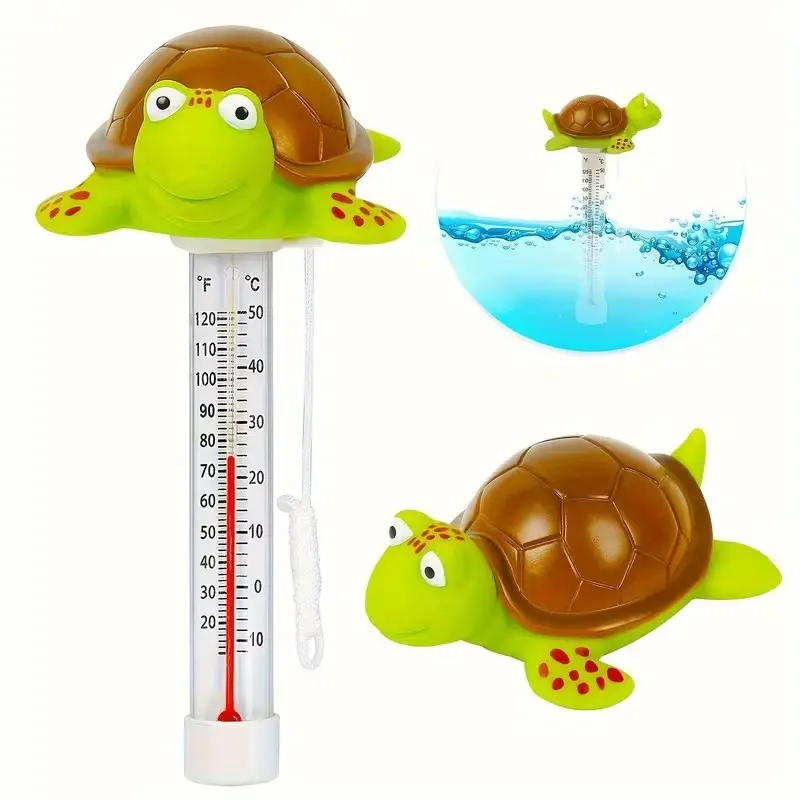 Adorable Sea Turtle Floating Thermometer with Rope - Easy-to-Read Water Temperature, Perfect for Hot Tubs, Indoor/Outdoor Pools, Spas, Bathtubs, and Fish Ponds - Ideal for Reptiles and Amphibians, Pool Accessories | Plastic Construction, Pool Floats