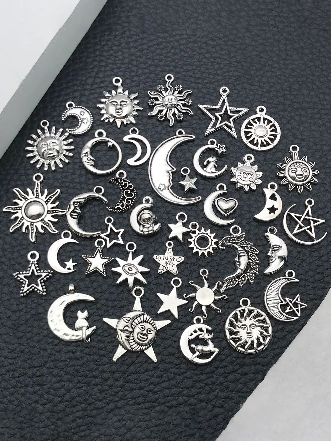 35pcs Mixed Antique Silver Sun Moon Stars Charms for Crafting Jewelry Findings Making Accessory for DIY Necklace Bracelet Craft Supplies, DIY Jewelry Decoration