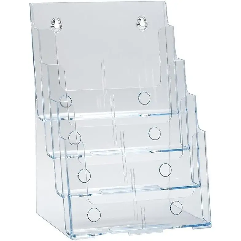 252376 Four-Tier, Four-Pocket Letter Brochure File Holder for Flyer, Office Supplies, Paper Document or Magazines, Clear Organizer for Wall and Counter Desktop Stand, 8.5" x 11"