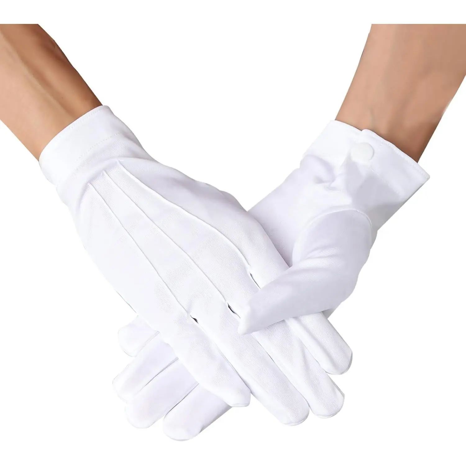 White Cotton Gloves Marching Band Gloves Pallbearer Usher Glove, Parade Costume White Uniform Glove for Police Server Funeral Formal Tuxedo Guard
