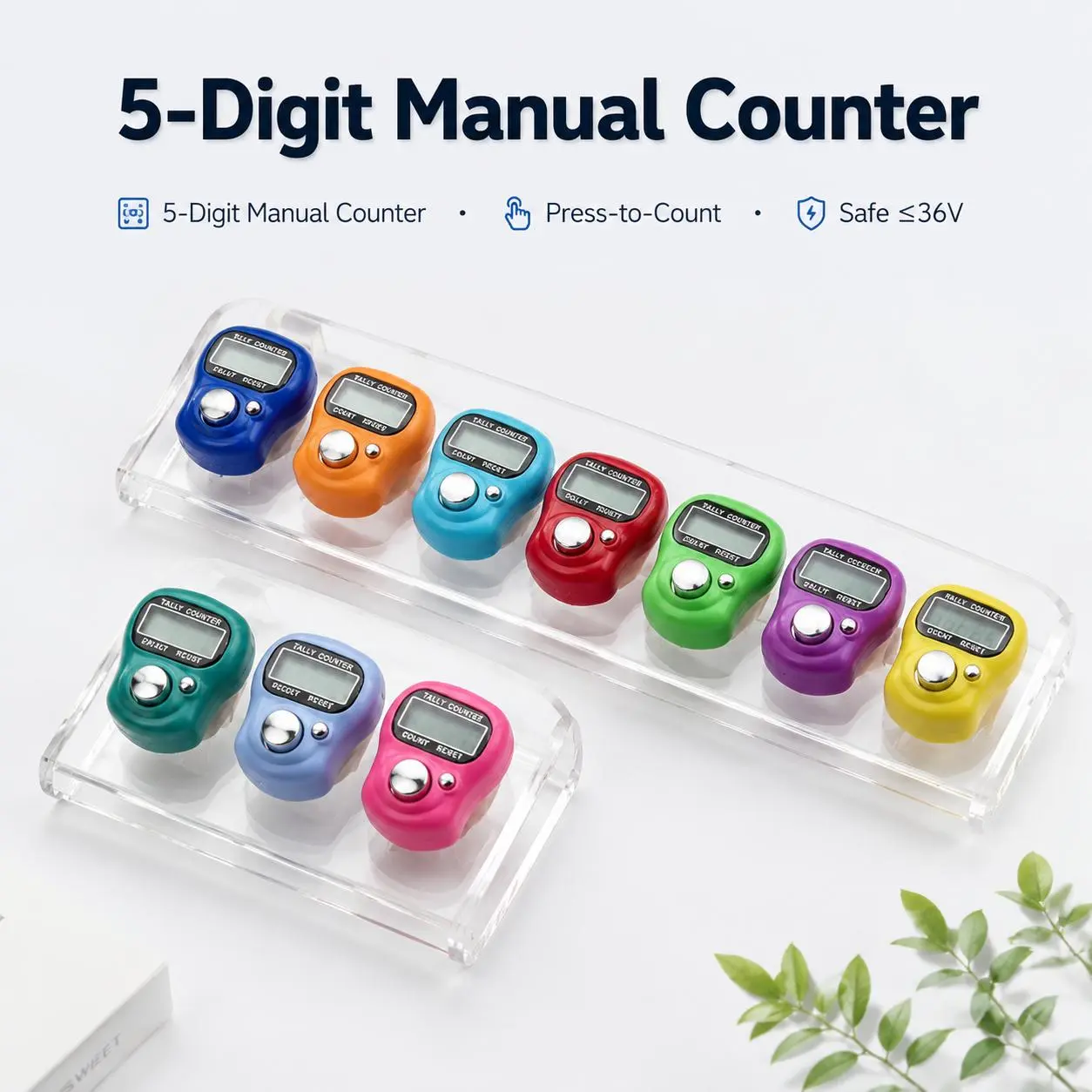 Five-Digit LED Manual Counter with Large Buttons for Easy Operation by Seniors and Children—Battery-Powered, Low-Voltage Safe Design (≤36V), Ideal for Classroom, Sports, Inventory, and Event Counting