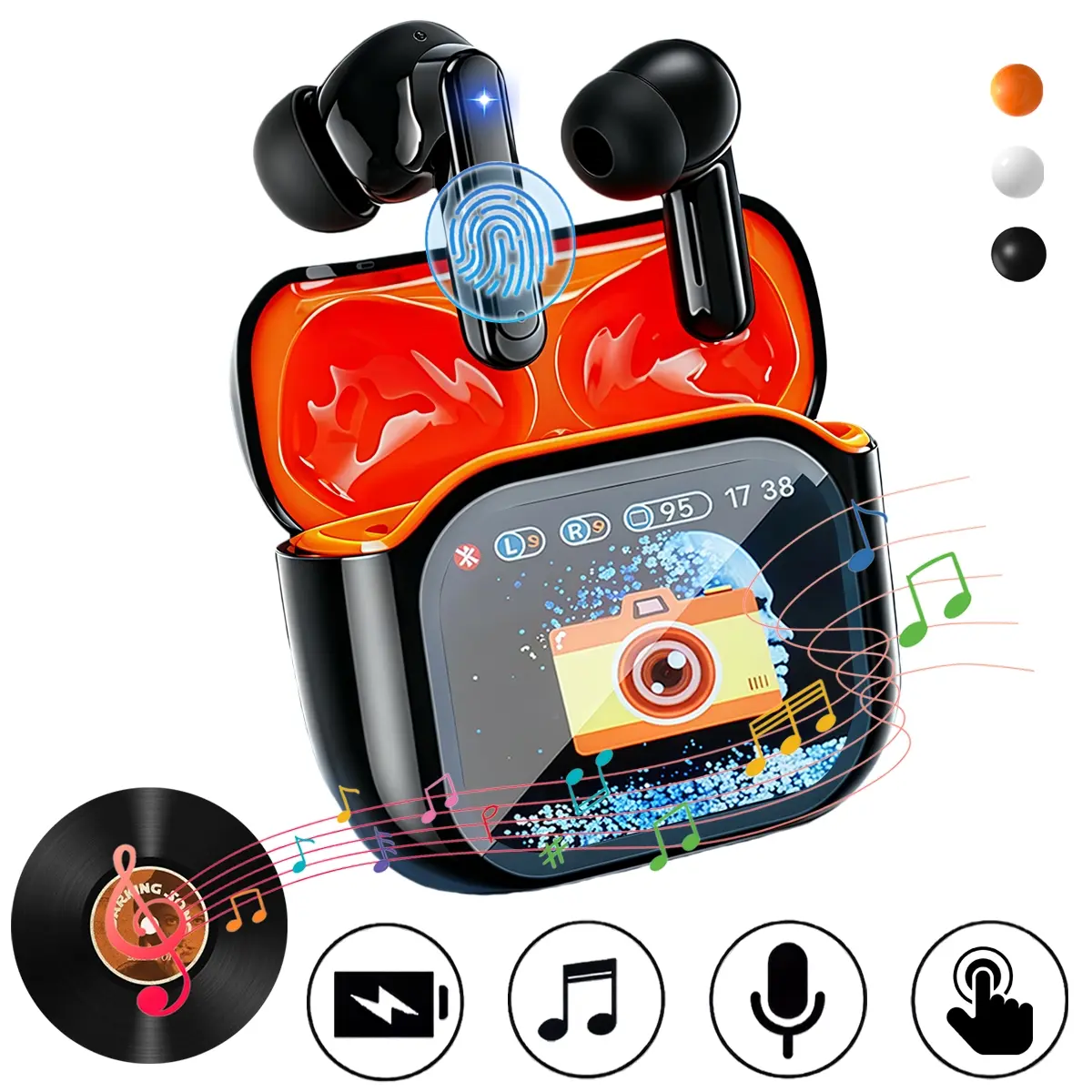 Sport Wireless Ear Buds with LCD Screen for Gaming Headphones,Bluetooth 5.4 Touch Control Earphones,Built in Mic In Ear Earbuds,Multi functional smart noise-canceling earphones Design Earbuds
