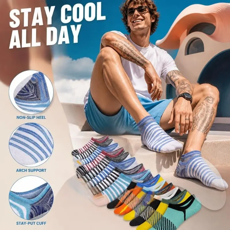 Colorful Striped No Show Socks, Breathable Stretch Low Cut Ankle Socks, Comfort Non Slip Sport Socks for Running, Gym Training & Everyday Casual Wear