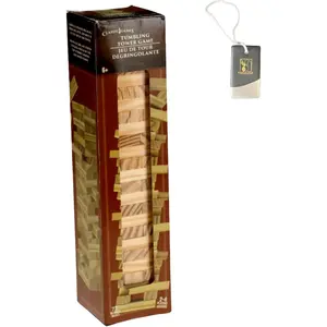 KS Tumbling Tower Game 72 Pieces Challenging Building Blocks Wood Stacking Balancing Backpacking Night Game for House Parties Holiday Travel Set - Pack of 1 with Custom KS Luggage Tag