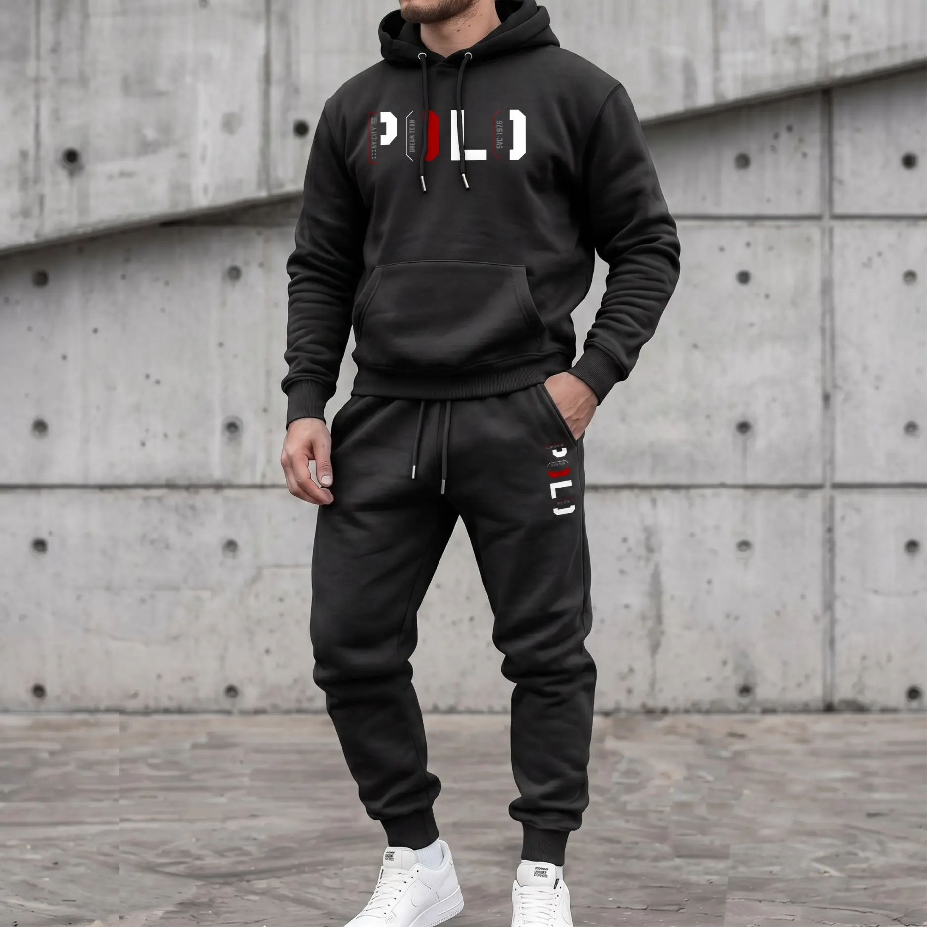 Men’s Streetwear Letter Print Tracksuit, Casual Hooded Sweatshirt and Jogger Pants Two-Piece Set, Comfortable Athletic Outfit for Daily Wear
