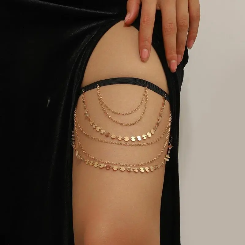 Exquisite Stacked Interlocking Chain Thigh Harness For Women, Versatile Trendy Body Jewelry Decor Compatible With Party Outfits Shorts Skirts & Daily Street Wear, Adjustable Stylish Leg Link Accessory, Thoughtful Summer Wins Present For Trendy Style Enthu