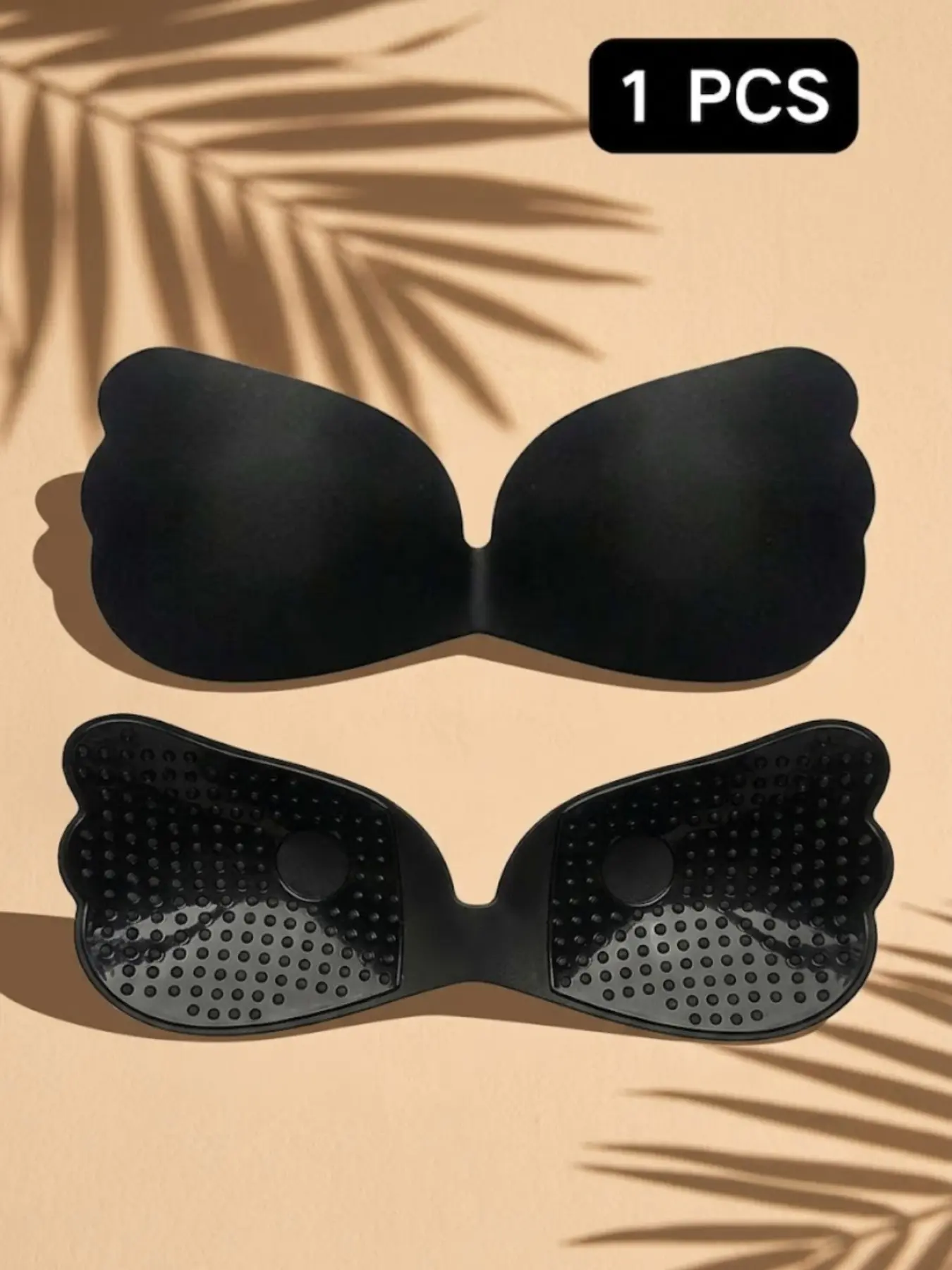 Angel Wing Shape Adhesive Bra, Perforated Breathable Invisible Strapless Sticky Bra, Anti-Slip Reusable Bust Lift Pasties for Backless Dress, Nude & Black 2 Colors