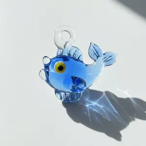 Handmade Blue Fish Crystal Glass Pendant, Versatile Handicraft for DIY Jewelry, Car and Window Decoration (Cord Not Included)