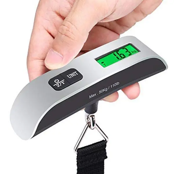 Luggage Scale, Travel Essentials Backlight LCD Display 110lb/50kg Luggage Weight Portable Handheld Scale with Rubber Paint, Temperature Sensor