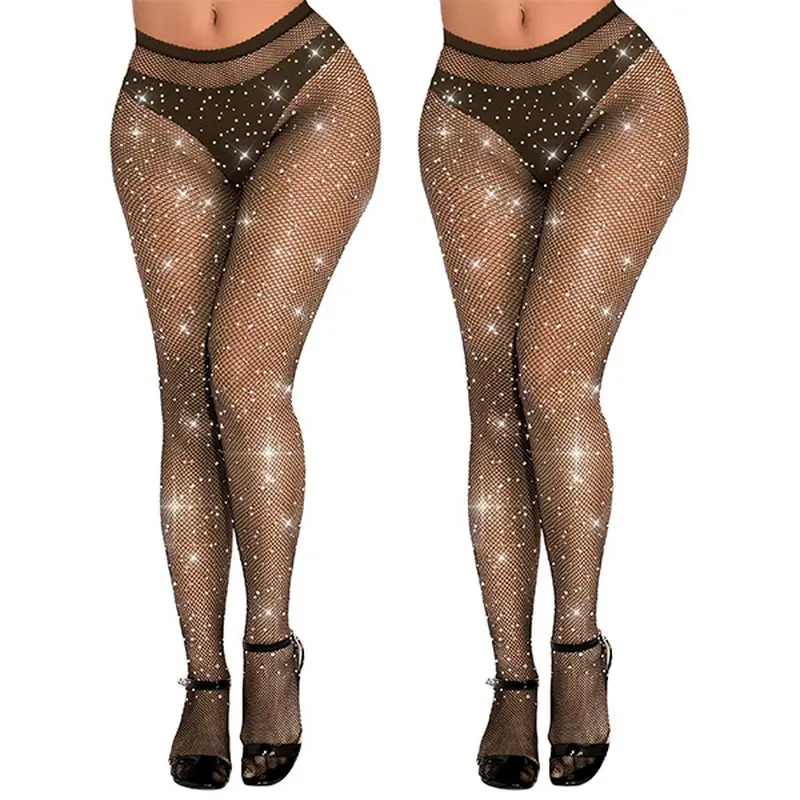 Women's Rhinestone-Embellished Tights, Fishnet Hosiery for Daily Styling and Winter Parties