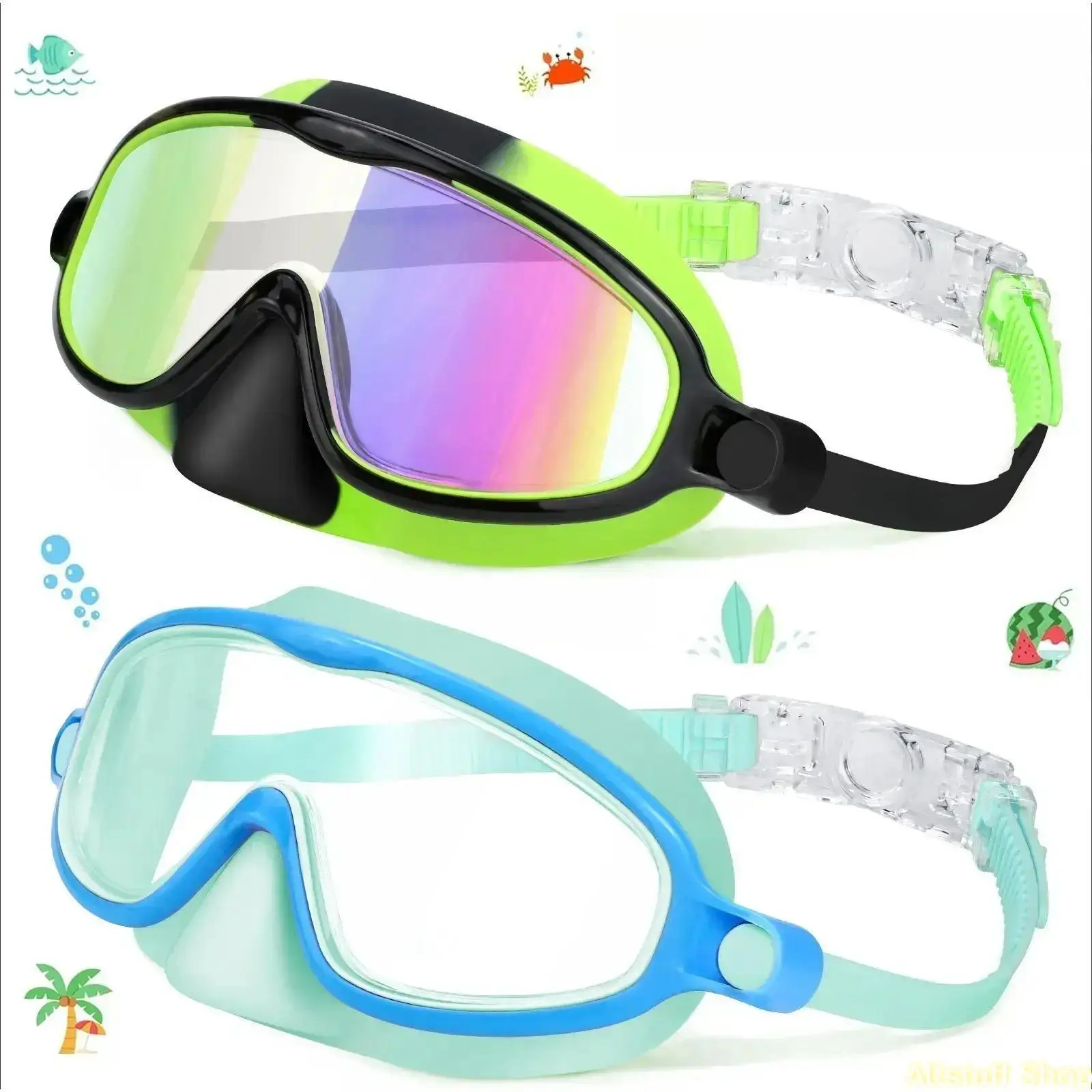 Kids' Mirrored Swim Goggles 2-Pack Set with Nose Cover, Wide View Anti-Shatter Anti-Fog Lens, UV Shielded Protection, Goggles With Nose Cover, Kid Goggles For Swimming tiktokshopbacktoschool