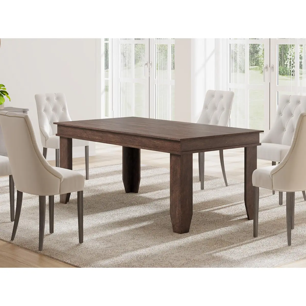 71 Inch Large Farmhouse Rectangular Dining Table Seats 6-8, Solid Sturdy Wooden Frame Non Expandable Dinner Table, Heavy Duty Furniture for Kitchen and Dining Room