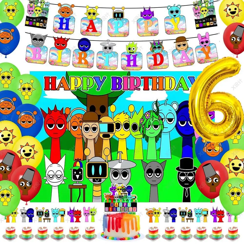 Hot Game-Incredibox Sprunki Kids Birthday Party Balloon Banner Background Cake Topper Decoration Baby Boy Party Supplies Gifts